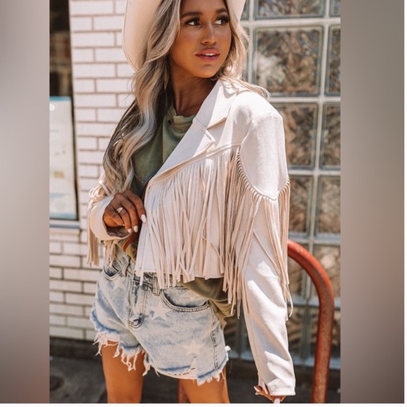 Women's Fringe Faux Suede Leather JacketTassel Motorcycle Cropped - Picture 4 of 7